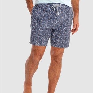 Johnnie-O Half Elastic 7" Surf Shorts Summer Swim Outdoor Floral Blue Mens XL